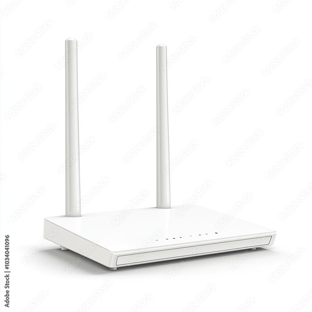 A white wireless router with two antennas A white wireless router with two antennas