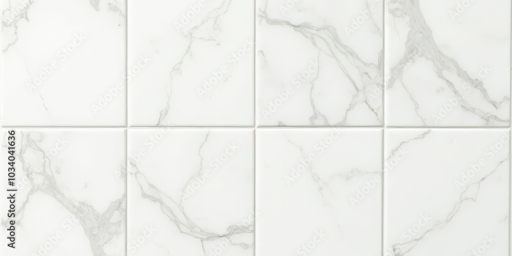 Fototapeta premium Elegant white marble tiles with subtle grey veins, perfect for luxurious interiors and sophisticated decor. Ideal for modern home design, upscale spaces, and refined architectural details