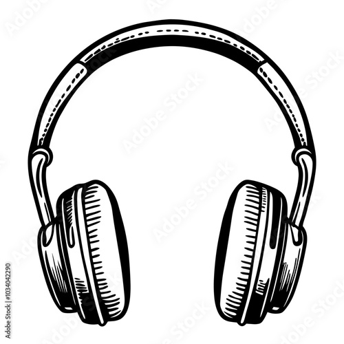 A pair of headphones with a white background. The headphones are black and have a white cord. The headphones are designed to be worn over the ears