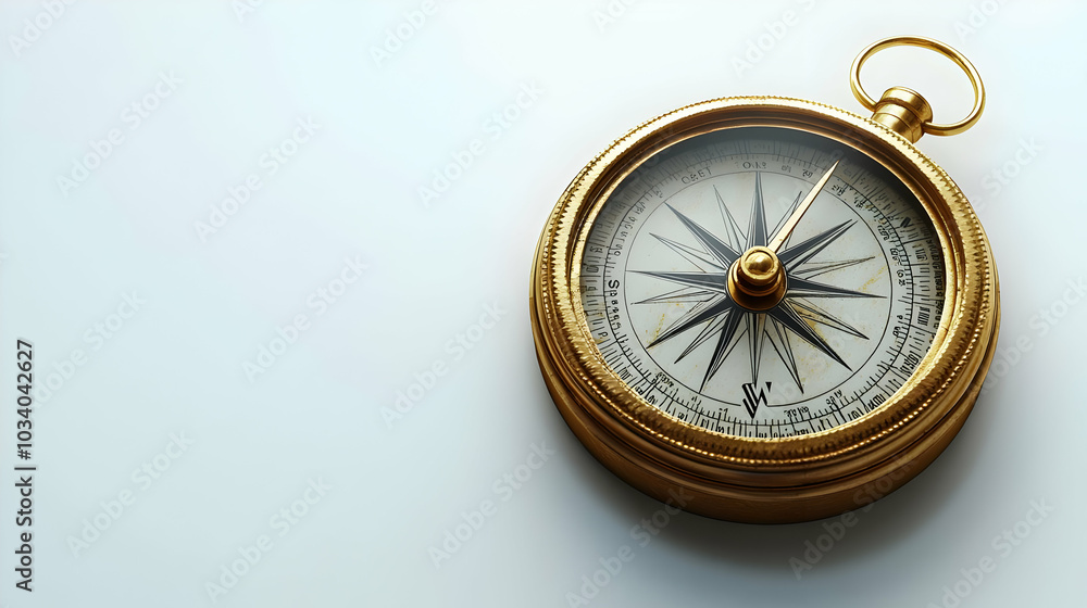 3D Plain Compass on Glossy White Surface with Copy Space for ESG Business Guidance - Top Down Close Up of Compass Symbolizing Direction in Negotiations 3D Plain Compass on Glossy White Surface with Copy Space for ESG Business Guidance - Top Down Close Up of Compass Symbolizing Direction in Negotiations