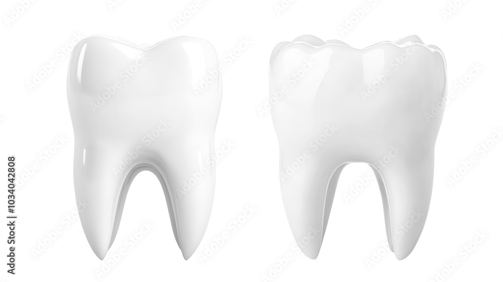 Two realistic white teeth on a white isolated background. Two realistic white teeth on a white isolated background.