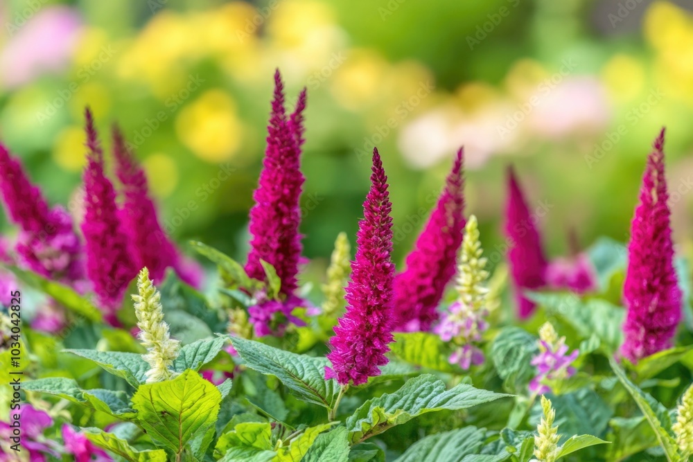Close-up view of colorful wildflowers growing in lush green grass Close-up view of colorful wildflowers growing in lush green grass