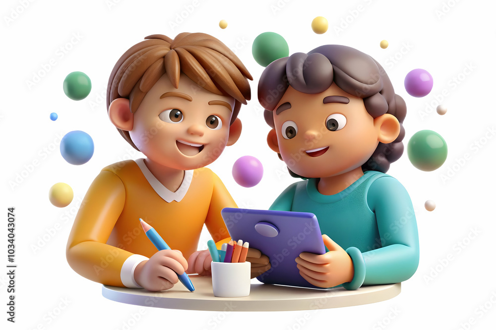 Kids Collaborating on a Creative Project: Two Sweet Children Work Together with Notebooks and Pens Against a Bokeh Background, Showcasing Teamwork and Innovative Thinking in Photo Stock Concept Kids Collaborating on a Creative Project: Two Sweet Children Work Together with Notebooks and Pens Against a Bokeh Background, Showcasing Teamwork and Innovative Thinking in Photo Stock Concept