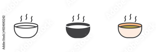 Hot soup bowl different style icon set