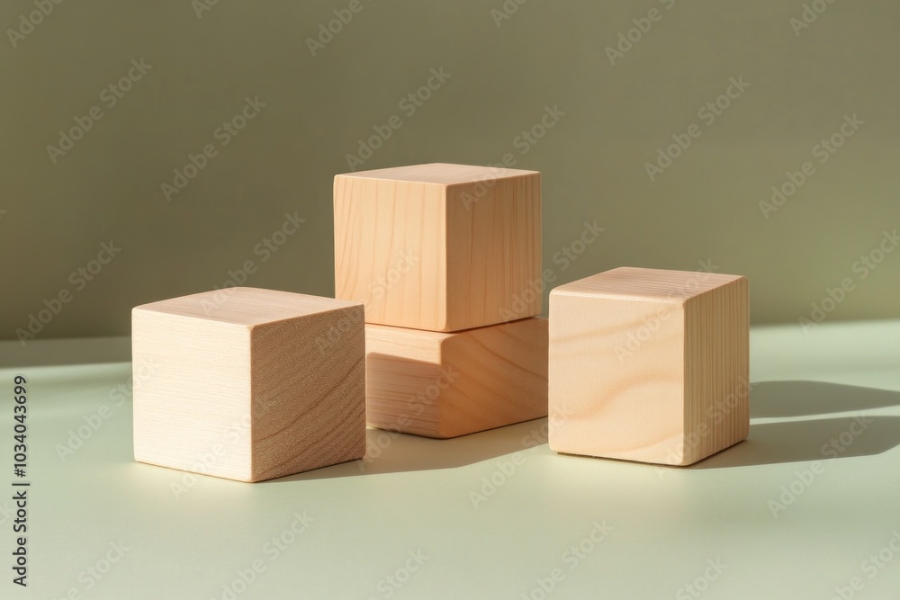 Wooden Cubes on Green Background Wooden Cubes on Green Background