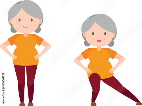 Illustration old woman exercise - Side Lunge