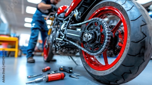 Wallpaper Mural Close up of motorcycle engine being repaired by mechanic in garage Torontodigital.ca