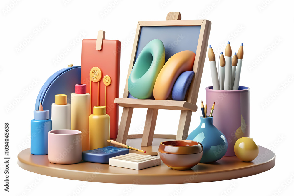 Creative Art Studio with Glossy Background - An Artistic Space Featuring Easels, Paintbrushes, and Colorful Artwork for Photo Stock Concept and Overlay Text Creative Art Studio with Glossy Background - An Artistic Space Featuring Easels, Paintbrushes, and Colorful Artwork for Photo Stock Concept and Overlay Text