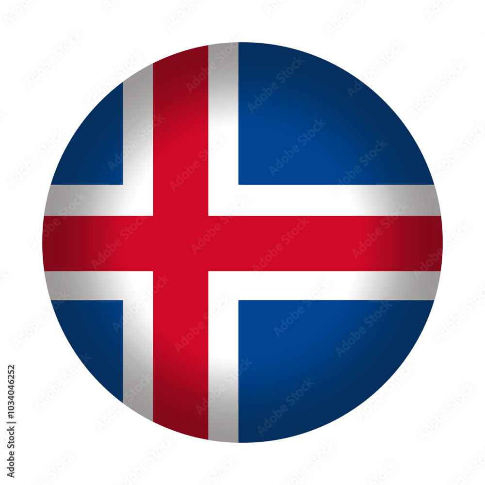 Round Icelandic flag icon, vector illustration. Iceland flag button isolated on a transparent or white background. Round Icelandic flag icon, vector illustration. Iceland flag button isolated on a transparent or white background.