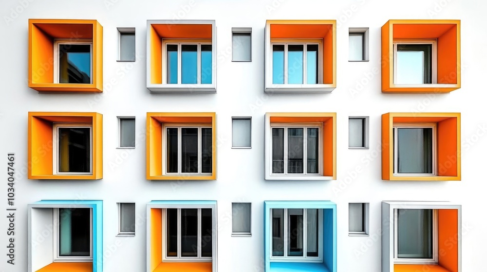 Fototapeta premium Modern Building Facade with Colorful Windows