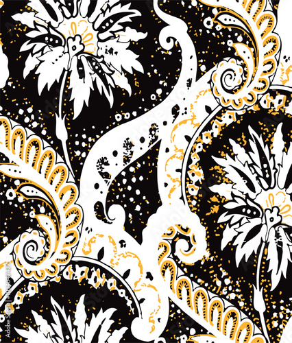 Big flowers pattern, upscale floral pattern. graphical textures floral, trendy colors pattern , flowers background with leaves. vector illustration,tropical,monochrome