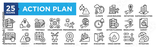 Action Plan icon collection set. Containing design strategy, plan, business, success, management