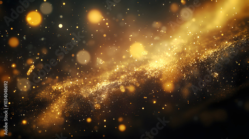 Mesmerizing Light Gold Particles Sparkling on a Black Background, Creating a Dynamic Energy Effect