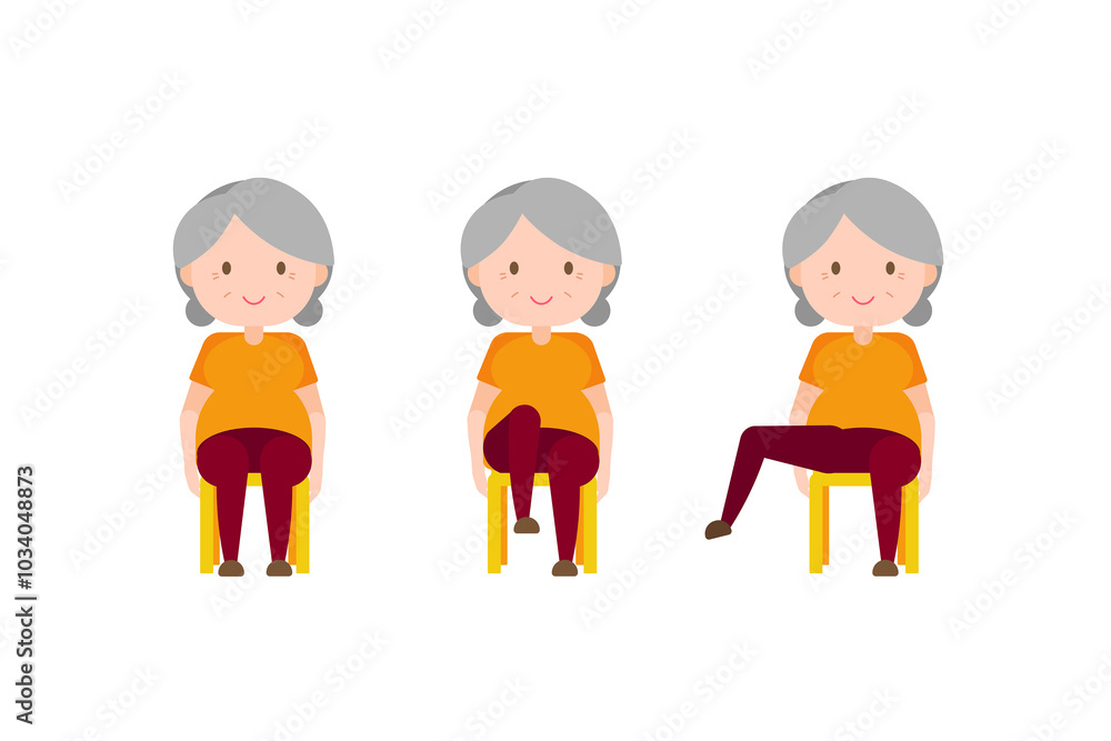 Illustration old woman exercise - Seated Leg Up Extension Illustration old woman exercise - Seated Leg Up Extension