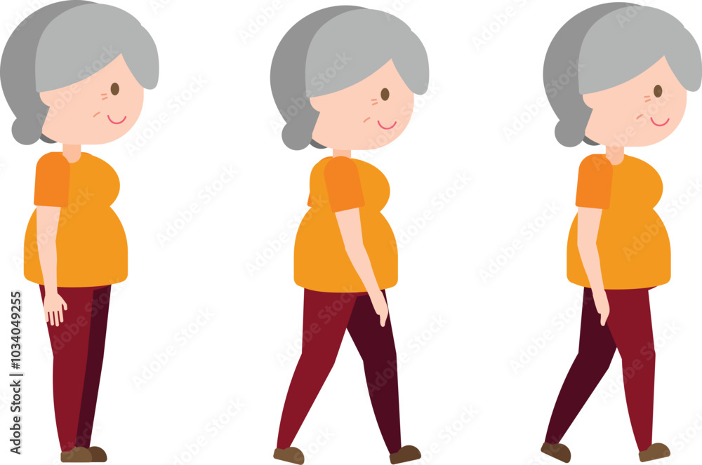 Illustration old woman exercise - Slow Walk Illustration old woman exercise - Slow Walk