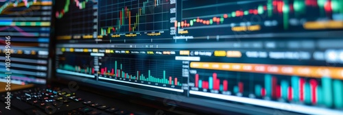 Financial forecasting model on a computer screen, showing projections, charts, and financial data with copy space