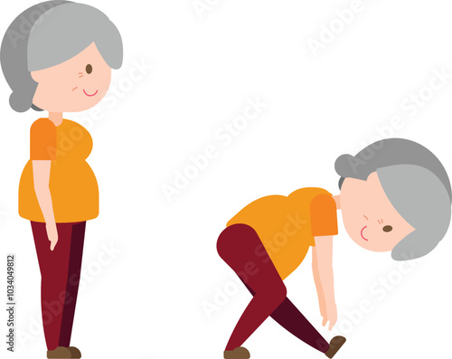 Illustration old woman exercise - Leg Stretch and Hands to Tilt Toe