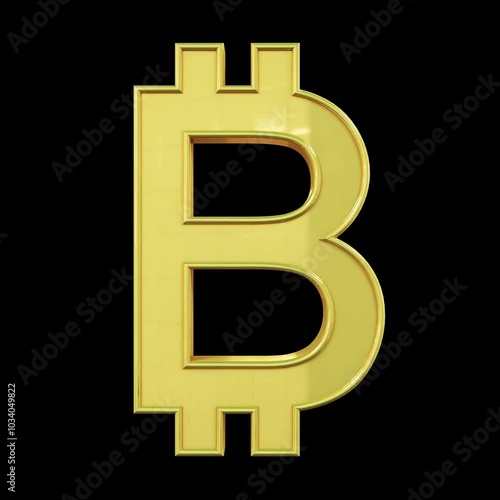 Golden bitcoin sign isolated on black