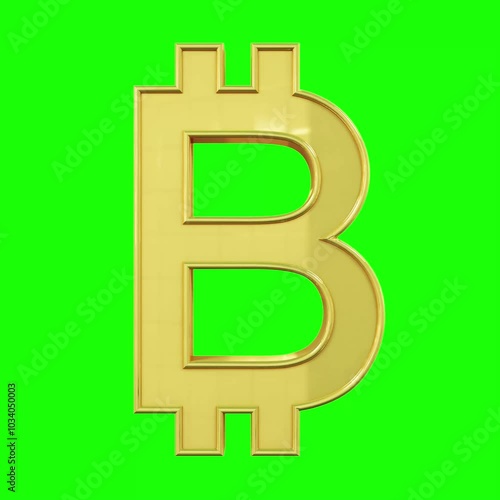 Golden bitcoin sign isolated on green screen