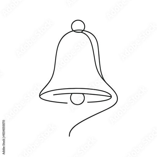 A bell is drawn in a line. The bell is white and has a red dot on it