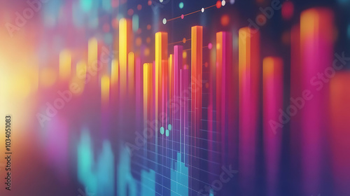3D Business Charts with Bokeh Overlay  Soft Abstract Graphs Emphasizing Growth   Revenue on Isolated White Background