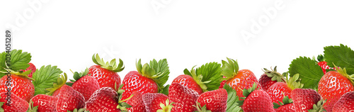 Bottom border of strawberries on a transparent, PNG or white background. Fresh strawberry fruit. For food packages.