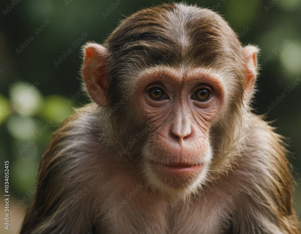 A close-up of a curious monkey relaxing in the lush greenery of a forest during daylight hours. Generative AI A close-up of a curious monkey relaxing in the lush greenery of a forest during daylight hours. Generative AI