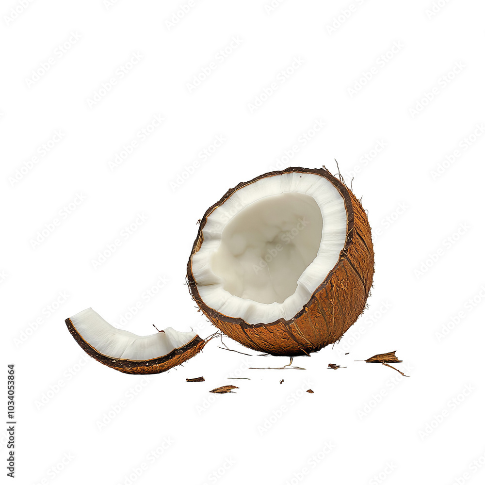 Half a coconut on a white isolated background. Half a coconut on a white isolated background.
