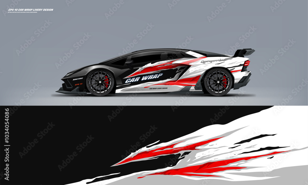 Sport racing supercar wrap livery design black and white color combination for universal medium vector eps10 ready to print printable file Sport racing supercar wrap livery design black and white color combination for universal medium vector eps10 ready to print printable file