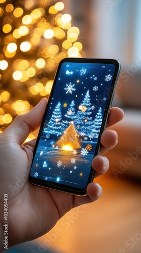 Wallpaper Mural Digital holiday shopping scene on a smartphone screen, cozy fireplace background Torontodigital.ca