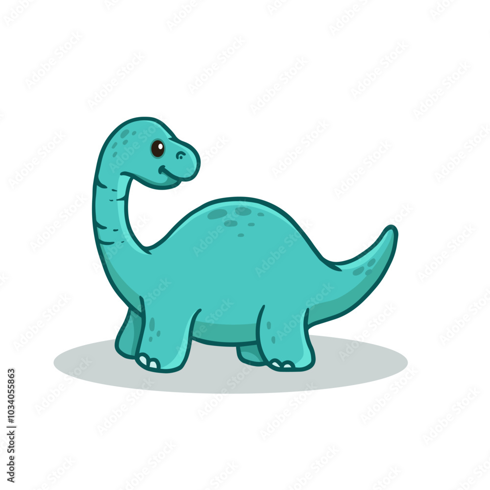 Cute cartoon dinosaur isolated on white. Dino character in flat style for children. Funny blue dino for cards, magazins, banners. Vector illustration Cute cartoon dinosaur isolated on white. Dino character in flat style for children. Funny blue dino for cards, magazins, banners. Vector illustration
