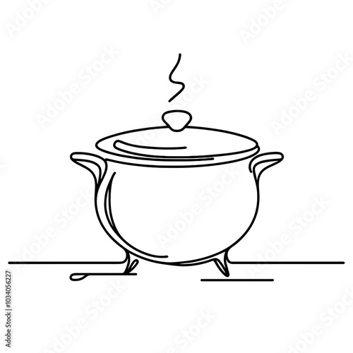 A pot with steam coming out of it. The pot is on a table