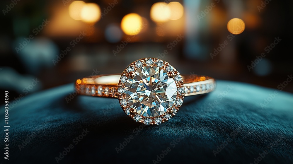 Elegant Diamond Ring on a Dark Velvet Cushion: A Classic Symbol of Love and Commitment Elegant Diamond Ring on a Dark Velvet Cushion: A Classic Symbol of Love and Commitment
