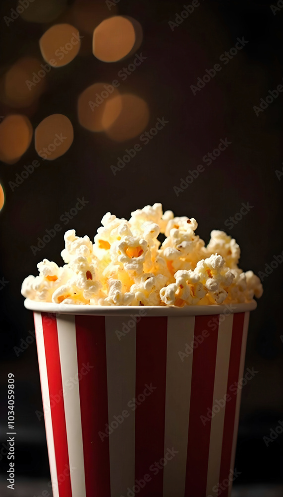Freshly popped popcorn in a stylish paper cup against a dark background. Perfect for movie night themes, snacks, and casual dining visuals Freshly popped popcorn in a stylish paper cup against a dark background. Perfect for movie night themes, snacks, and casual dining visuals