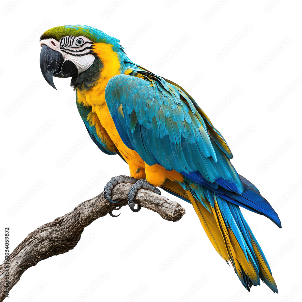 Fototapeta premium Vibrant macaw perched on a branch showcasing vivid plumage
