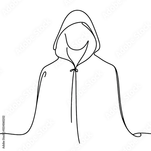 A hooded figure is depicted in a white background. The hooded figure is wearing a cape and he is sitting on a blanket. Concept of mystery and intrigue