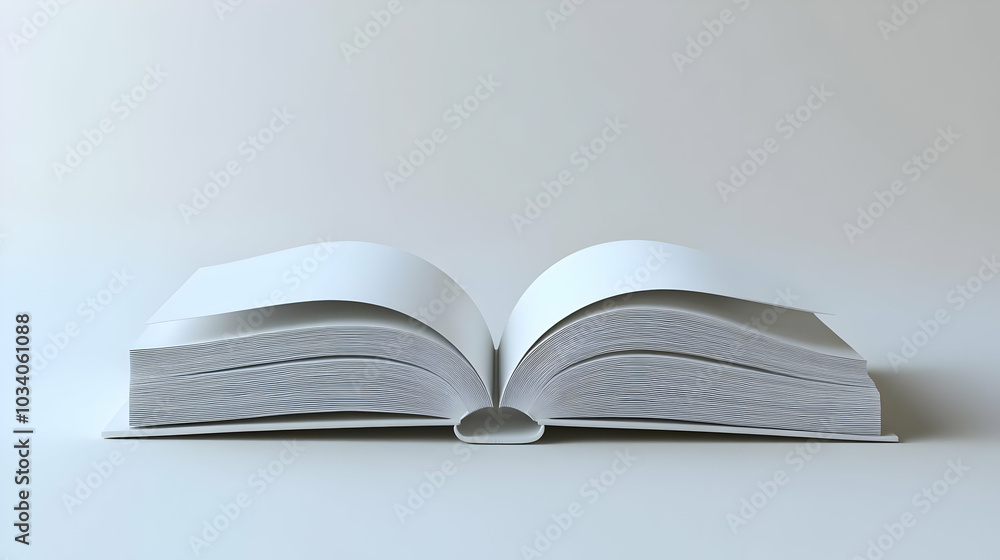 3D Plain White Open Book Concept: Wide Shot Capturing the Blank Pages Inviting New Stories, Ideal for Janeiro Branco Expression with Ample Copy Space 3D Plain White Open Book Concept: Wide Shot Capturing the Blank Pages Inviting New Stories, Ideal for Janeiro Branco Expression with Ample Copy Space