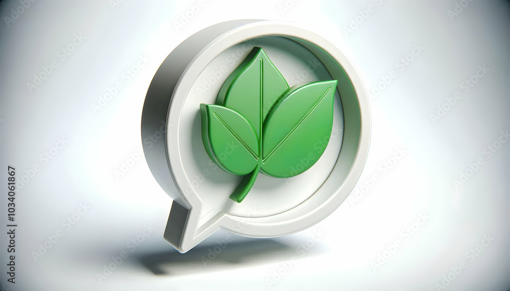 3D Floating Leaf in Chat Bubble Icon � Environmental Communication Symbol in ESG Context, Isolated on White Background 3D Floating Leaf in Chat Bubble Icon � Environmental Communication Symbol in ESG Context, Isolated on White Background