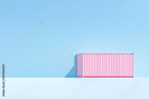 Color cargo container on blue sky background, cargo shipping minimalistic concept, copy space photo