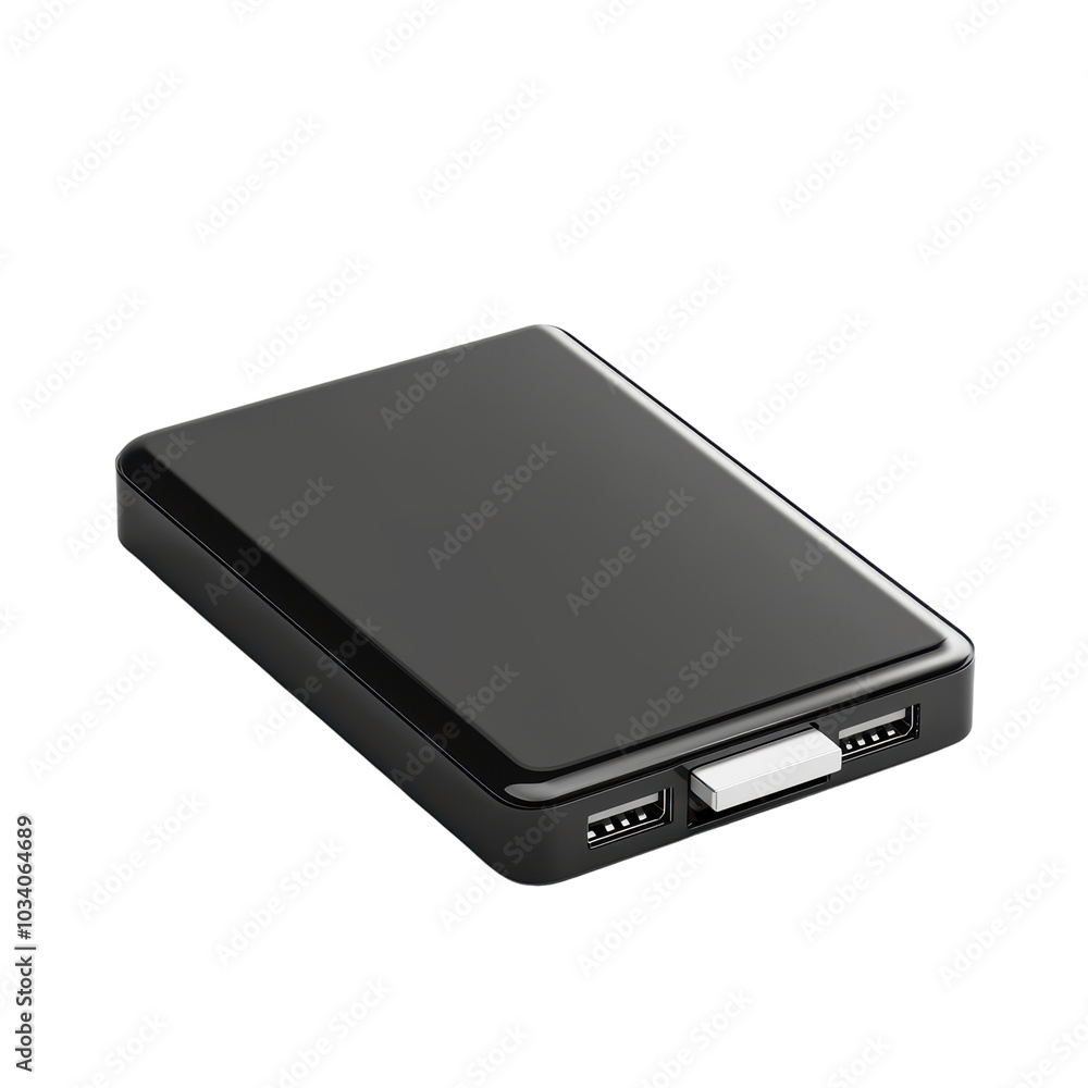 Sleek black power bank with USB ports for charging devices Sleek black power bank with USB ports for charging devices