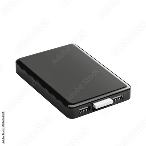 Sleek black power bank with USB ports for charging devices