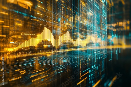 Wallpaper Mural Abstract Digital Network with Glowing Lines and Data Torontodigital.ca