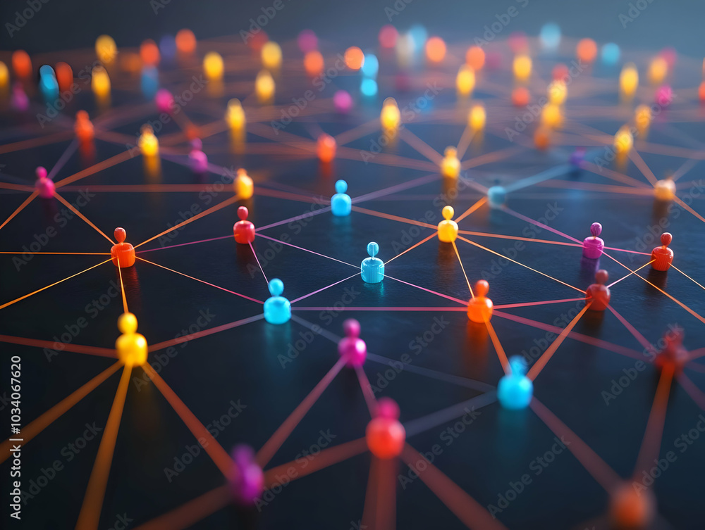 Flat Glossy Network of Connected Voters: Close-Up Vector Illustration Showcasing Community Engagement and Grassroots Organizing with Glowing Lines on Dark Background Flat Glossy Network of Connected Voters: Close-Up Vector Illustration Showcasing Community Engagement and Grassroots Organizing with Glowing Lines on Dark Background