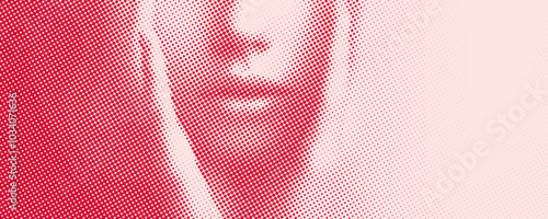 Closeup hand holding face with halftone dotted screen: perfect illustration for comics and ads. transparent background.