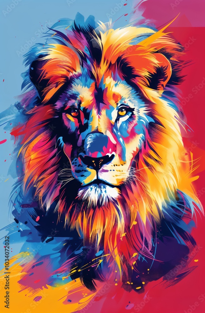Vibrant pop art interpretation of a majestic lion Vibrant pop art interpretation of a majestic lion