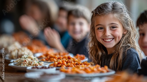 Kids Enjoying a Feast at a Long Table