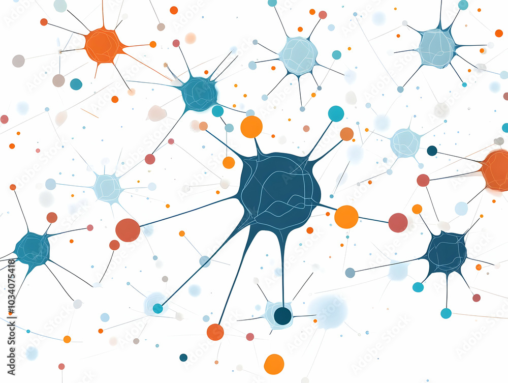 Flat White Neuron Communication Concept: Vector Web of Interconnected Neurons, Focus on Synaptic Connections for Mental Health Representation, Isolated on White Background - A Smart Business Illustrat