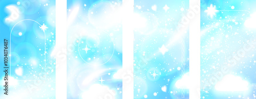 Blue energy flare background story set with light effects and sparkles. Stock vector illustration in realistic anime style. Can be used as wallpaper.