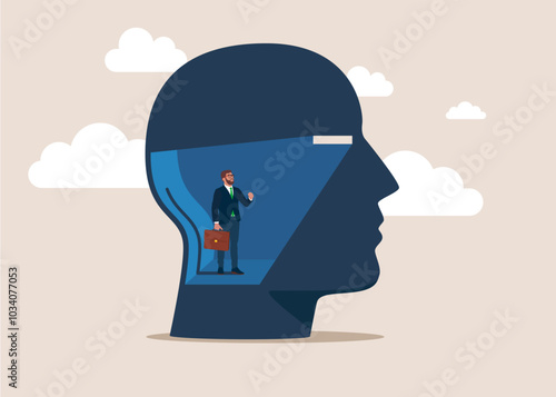 Employee Unhappiness, negative attitude. Mind prison. Bad and good feelings, customer feedback. Empty sad self anxiety stress abuse phobia. Closed alone. Modern vector illustration in flat style