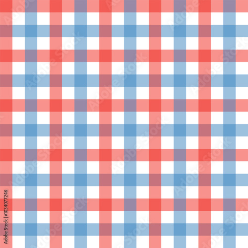 Gingham seamless pattern.Checkered tartan plaid repeat pattern in blue red white.Geometric vector illustration background wallpaper.